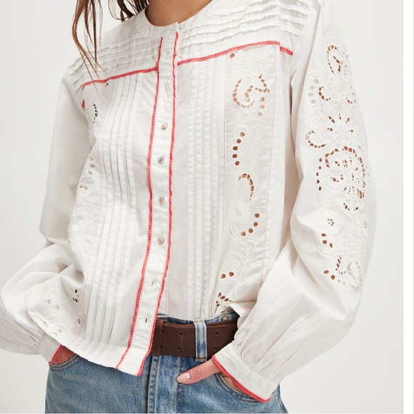 Free People Tops - NWT!!  Beautiful Free People Frankie Ivory White Eyelet Blouse 100% Cotton